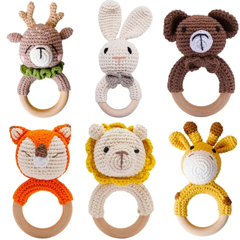 Baby Rattle Toys Wooden Teether Crochet Animals - MotherNest