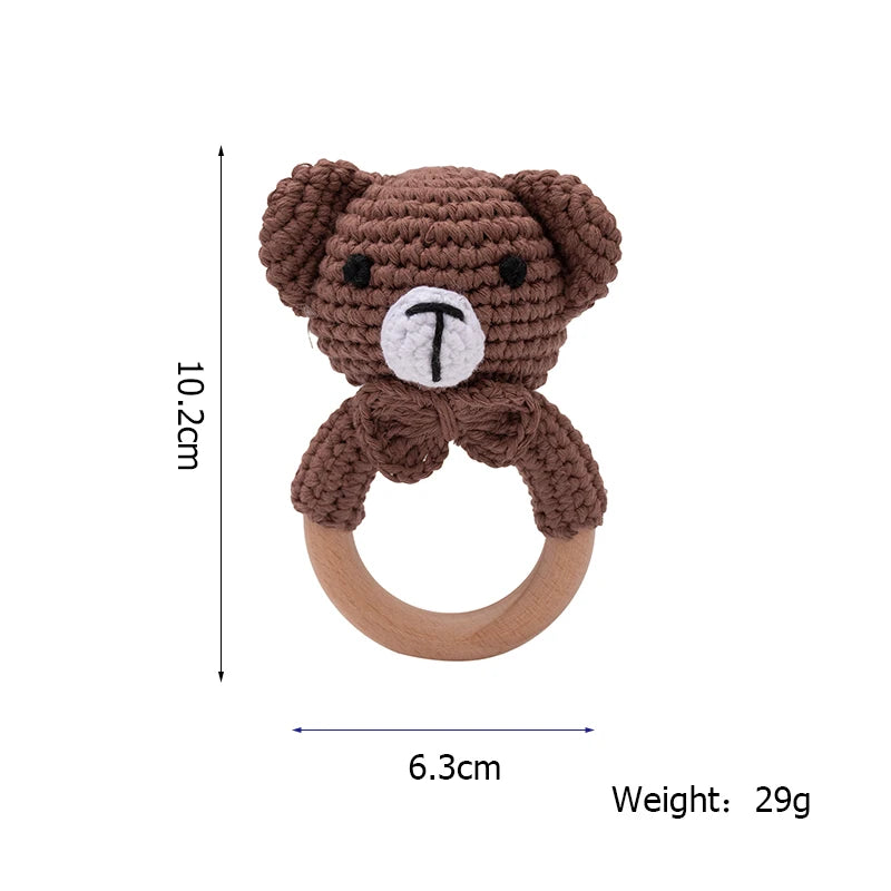 Baby Rattle Toys Wooden Teether Crochet Animals - MotherNest