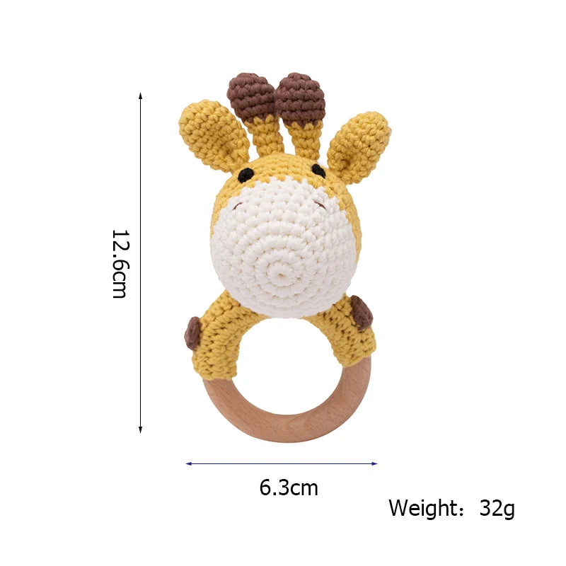 Baby Rattle Toys Wooden Teether Crochet Animals - MotherNest