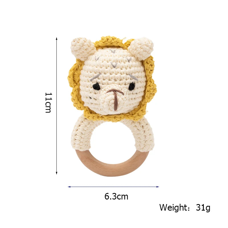 Baby Rattle Toys Wooden Teether Crochet Animals - MotherNest