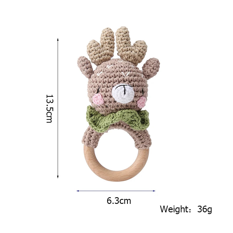 Baby Rattle Toys Wooden Teether Crochet Animals - MotherNest