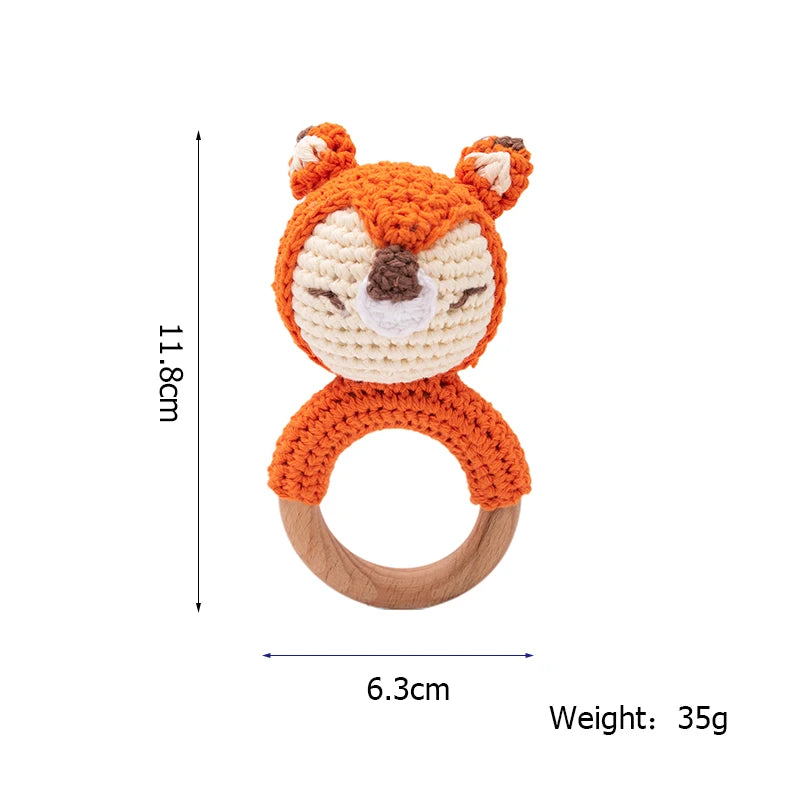 Baby Rattle Toys Wooden Teether Crochet Animals - MotherNest